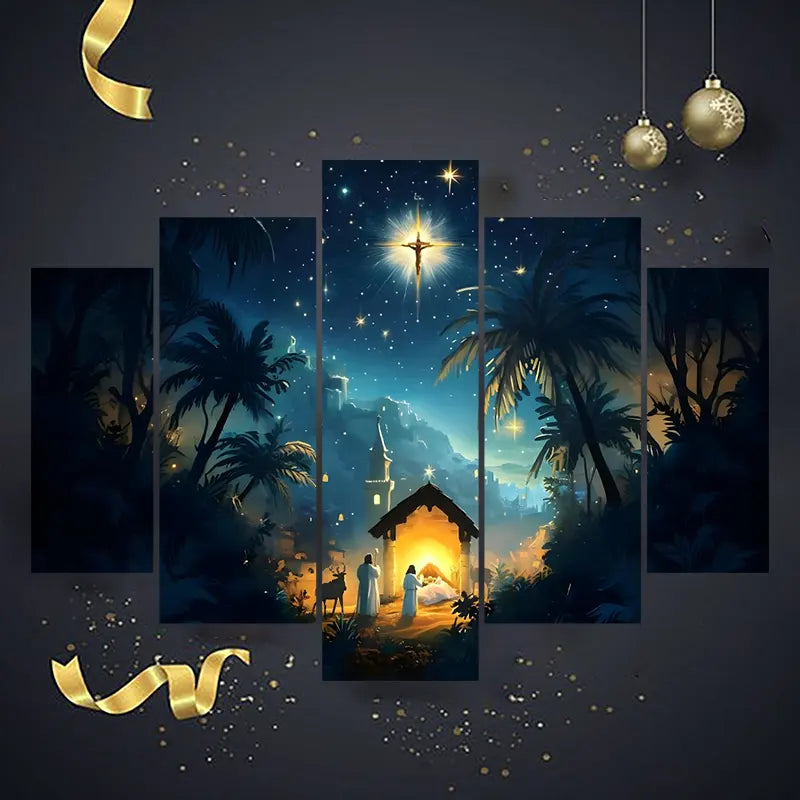 Cuadros de Navidad con 5 Retablos de Madera MDF – Decoración Festiva 114x78 cm