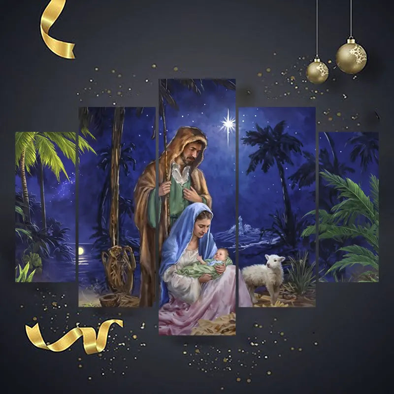 Cuadros de Navidad con 5 Retablos de Madera MDF – Decoración Festiva 114x78 cm