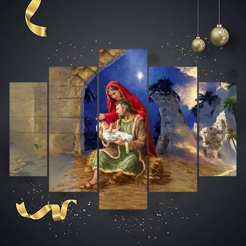 Cuadros de Navidad con 5 Retablos de Madera MDF – Decoración Festiva 114x78 cm