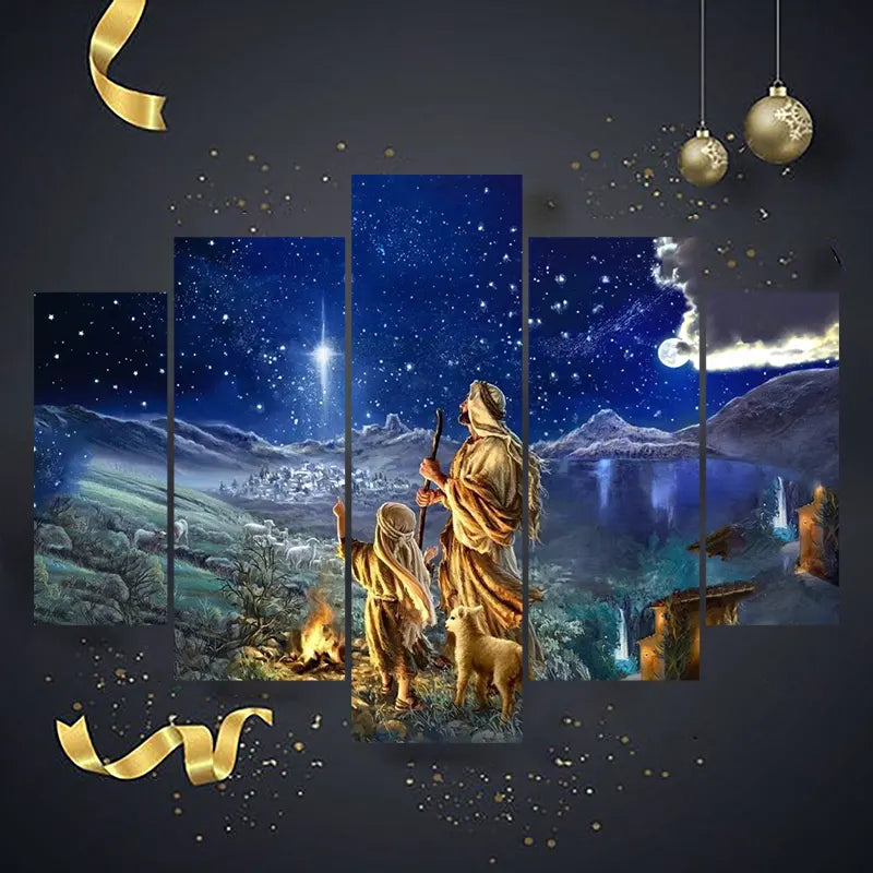 Cuadros de Navidad con 5 Retablos de Madera MDF – Decoración Festiva 114x78 cm