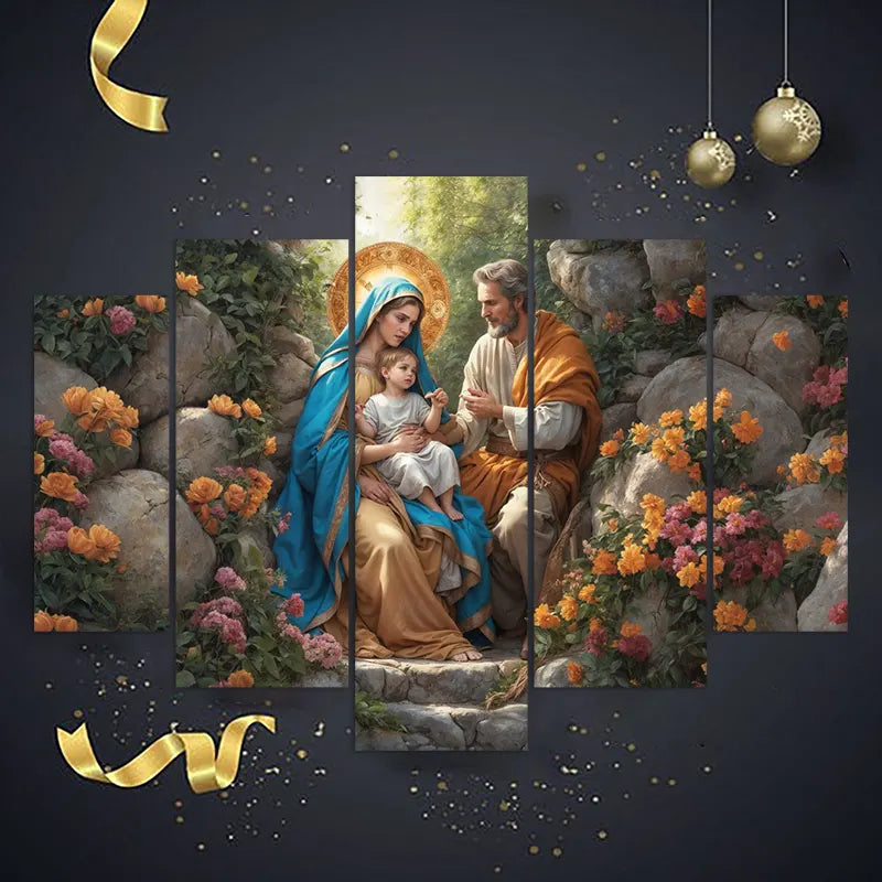 Cuadros de Navidad con 5 Retablos de Madera MDF – Decoración Festiva 114x78 cm