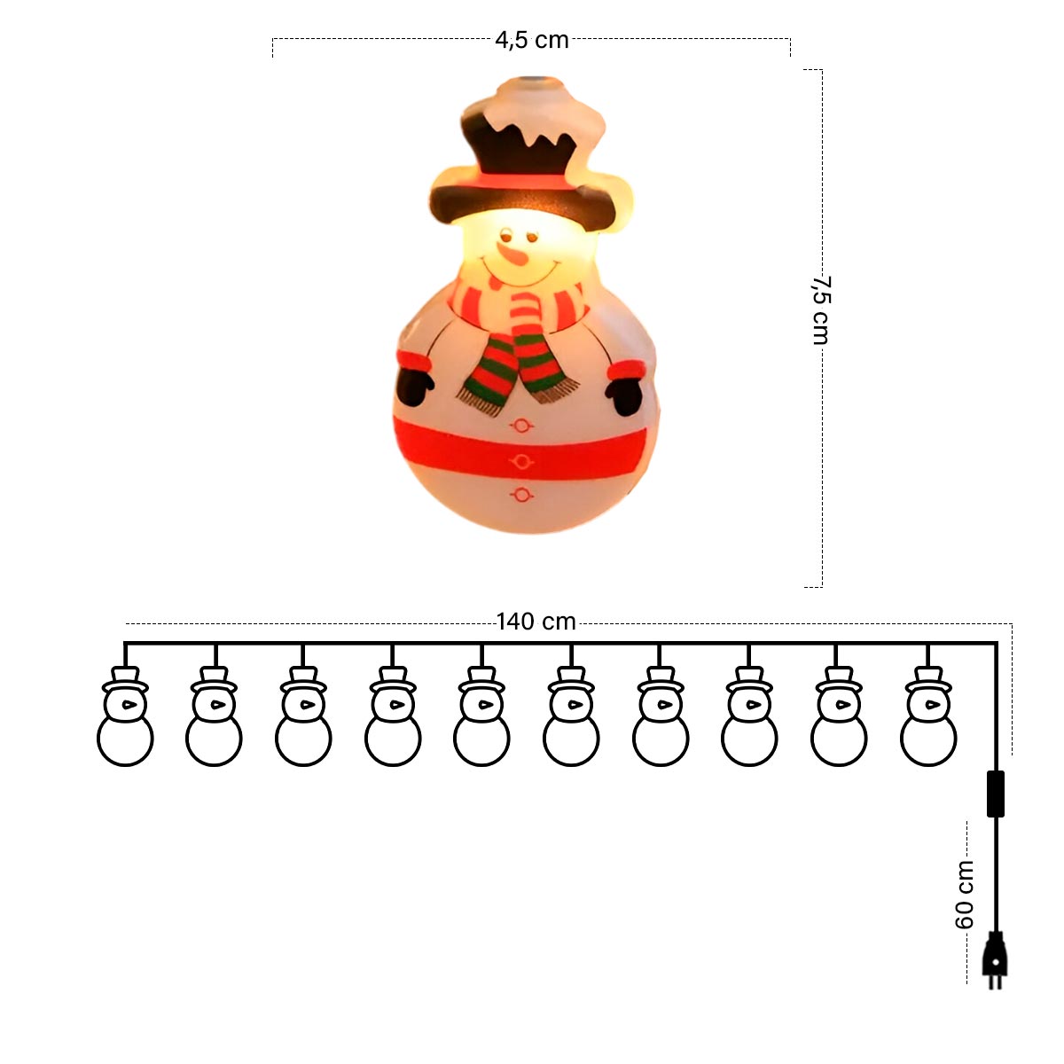 Guirnalda LED Navidad Muñeco de Nieve – Iluminación Festiva S4045