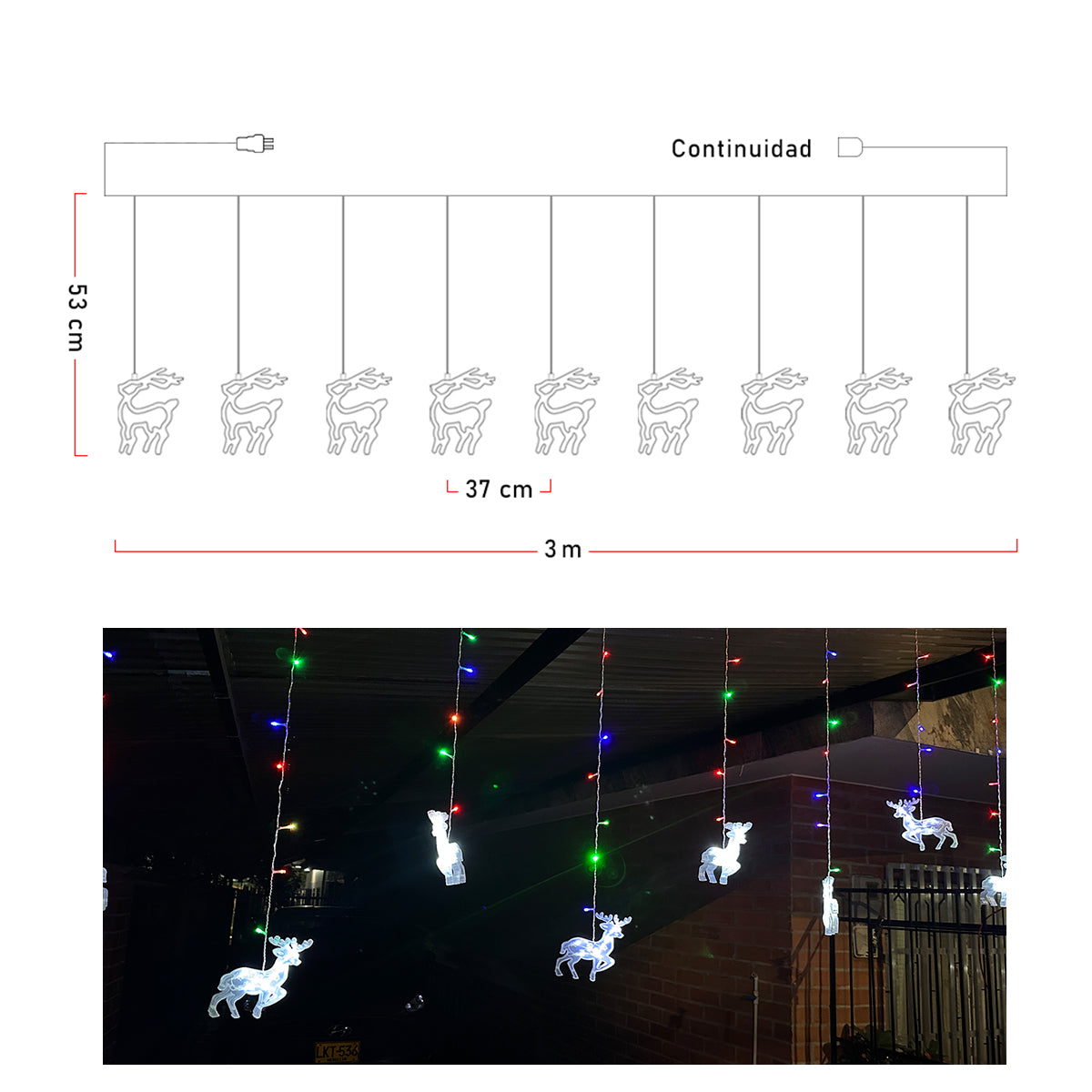 Cortina LED 3m con Figuras de Reno – 120 Lámparas Mágicas para Navidad