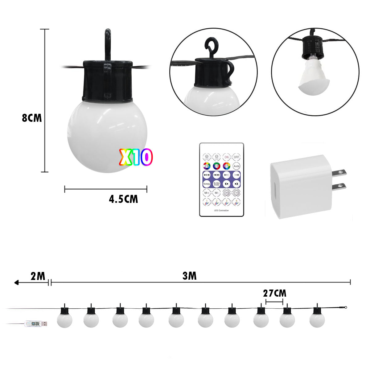 Extensión Luz LED Lineal 3m – Bombillos de Alta Intensidad para Decorar