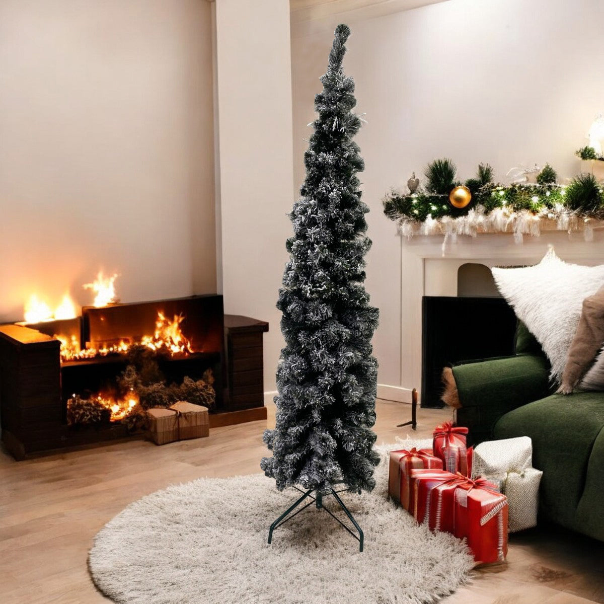 Árbol de Navidad Lápiz Nevado 180cm FEX10 – Elegancia Invernal para tu Navidad