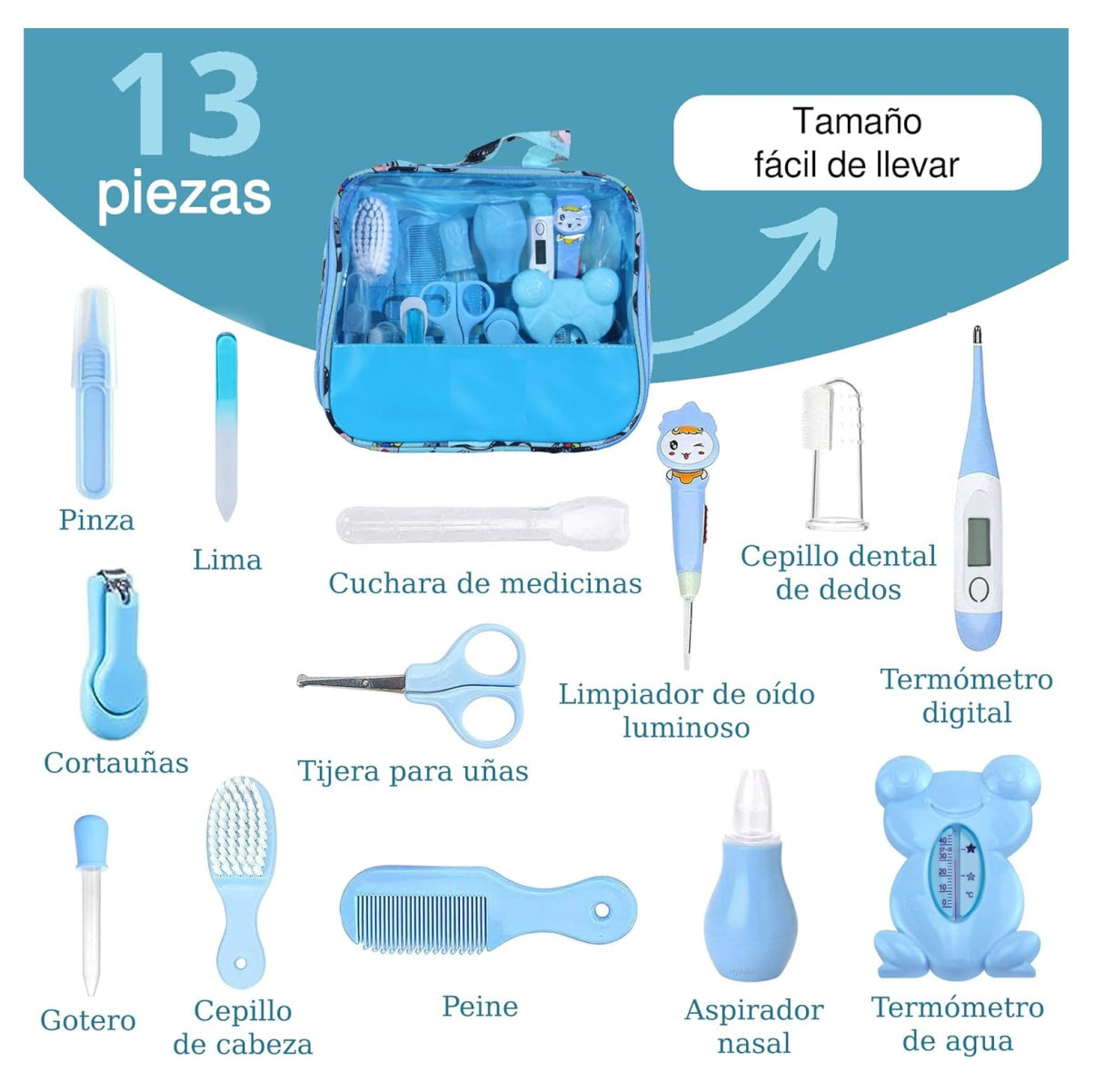 BabyCare: Kit de Aseo para Bebé con Estuche 13 Piezas, ¡Cuidado Completo y Suave para tu Pequeño!