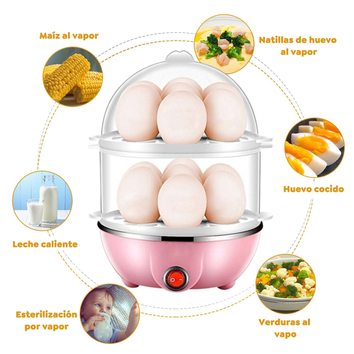 Hervidor de Vapor para Huevos 2 Niveles - Cocina 14 Huevos al Vapor